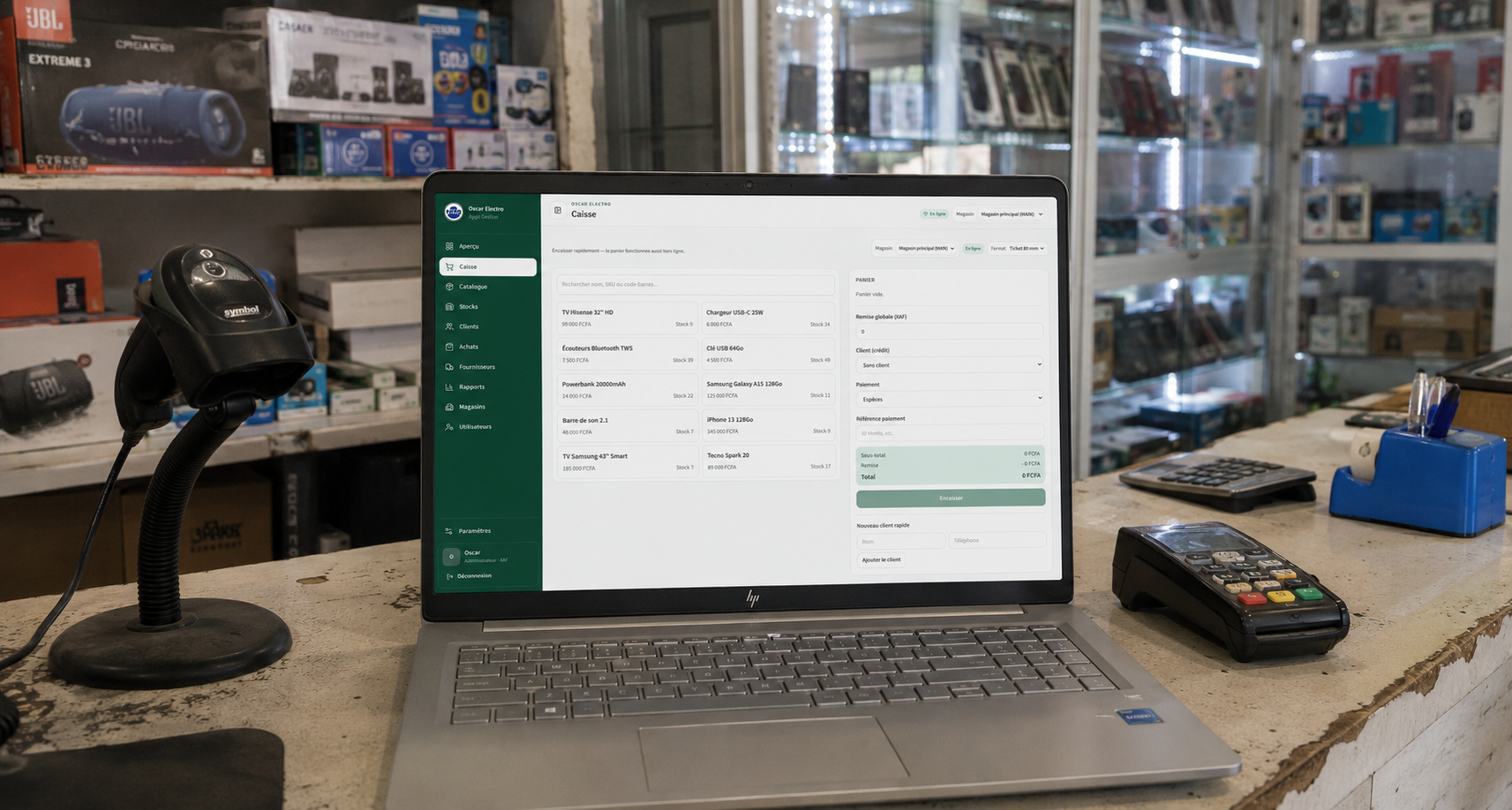 Caisse Vente Pro sur ordinateur, en boutique